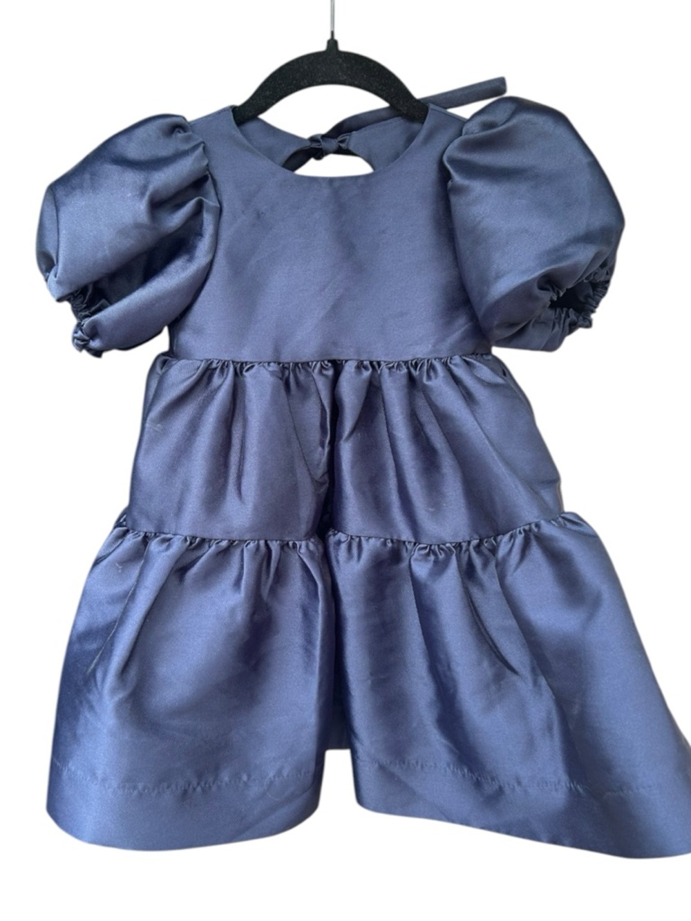 Mama Luma Fancy Navy Puffā Sleeve Tiered Shiny Dress